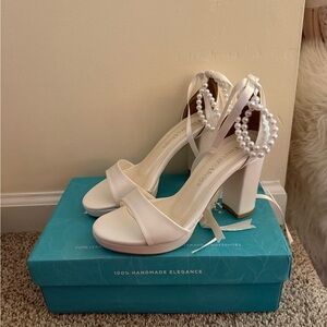Chic White Pearl-Adorned Women's Heels